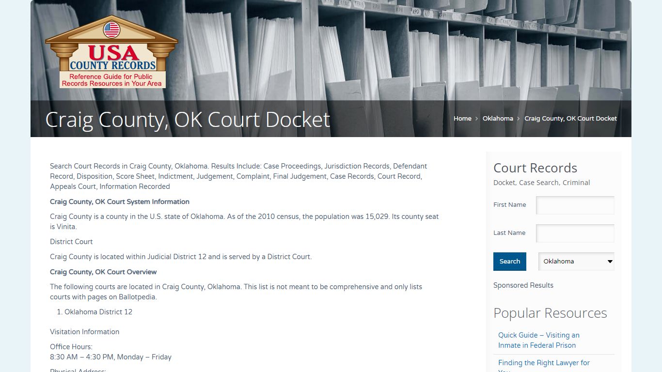 Craig County, OK Court Docket | Name Search