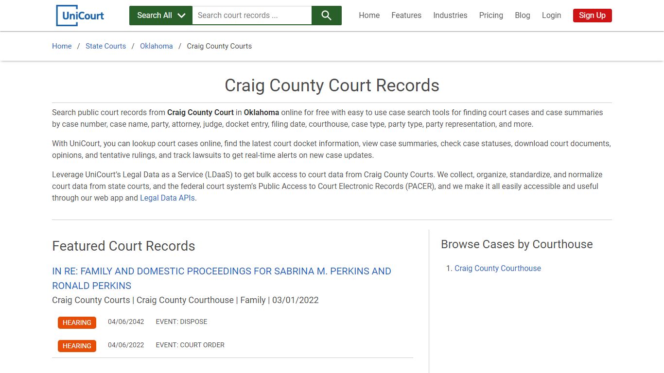 Craig County Court Records | Oklahoma | UniCourt
