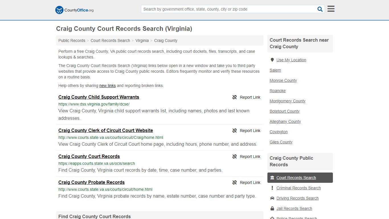 Craig County Court Records Search (Virginia) - County Office