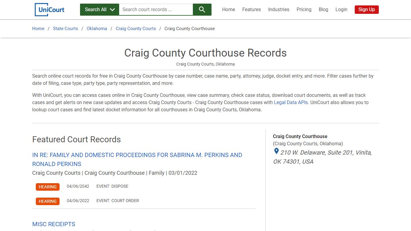Craig County Courthouse Records | Craig | UniCourt