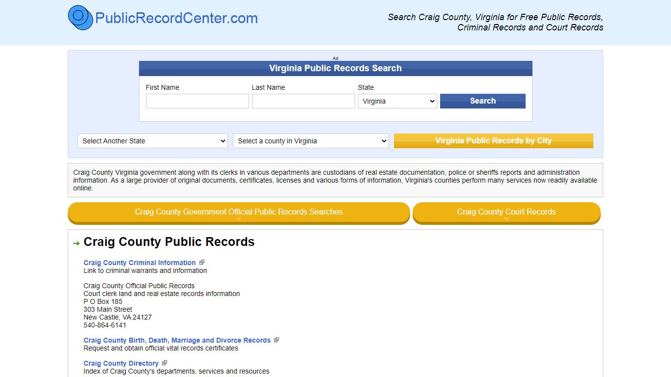Craig County Virginia Free Public Records - Court Records - Criminal ...